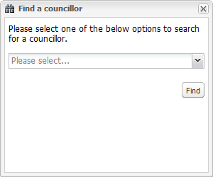 Screenshot of find a councillor dialog box